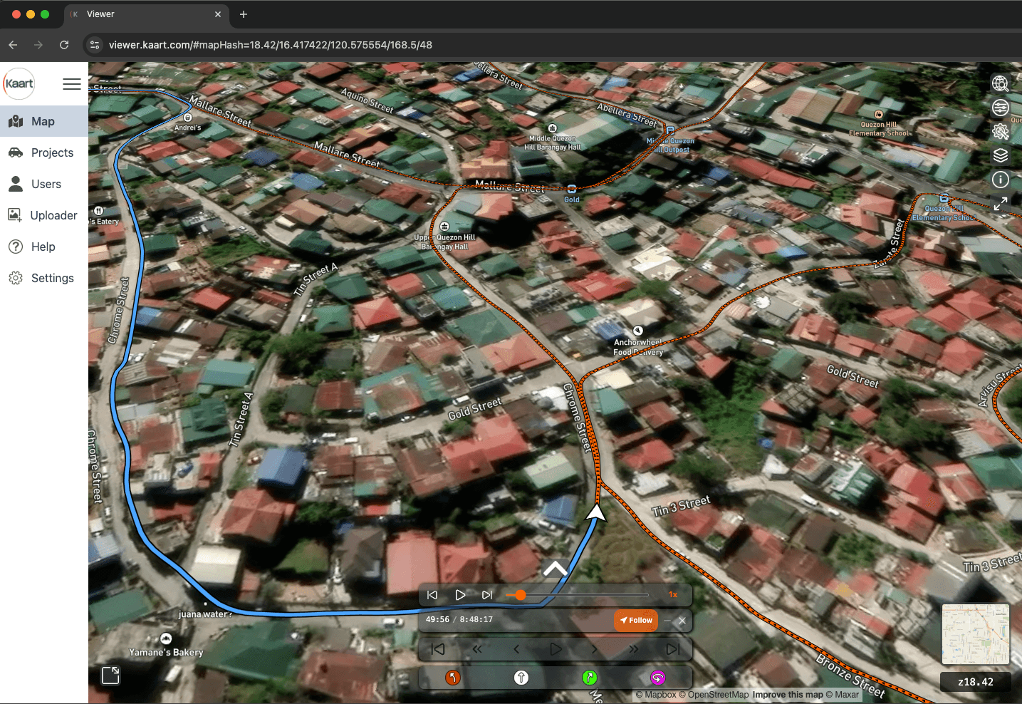 Overlay GPX tracks, import project boundaries, and play back routes in sync with imagery.